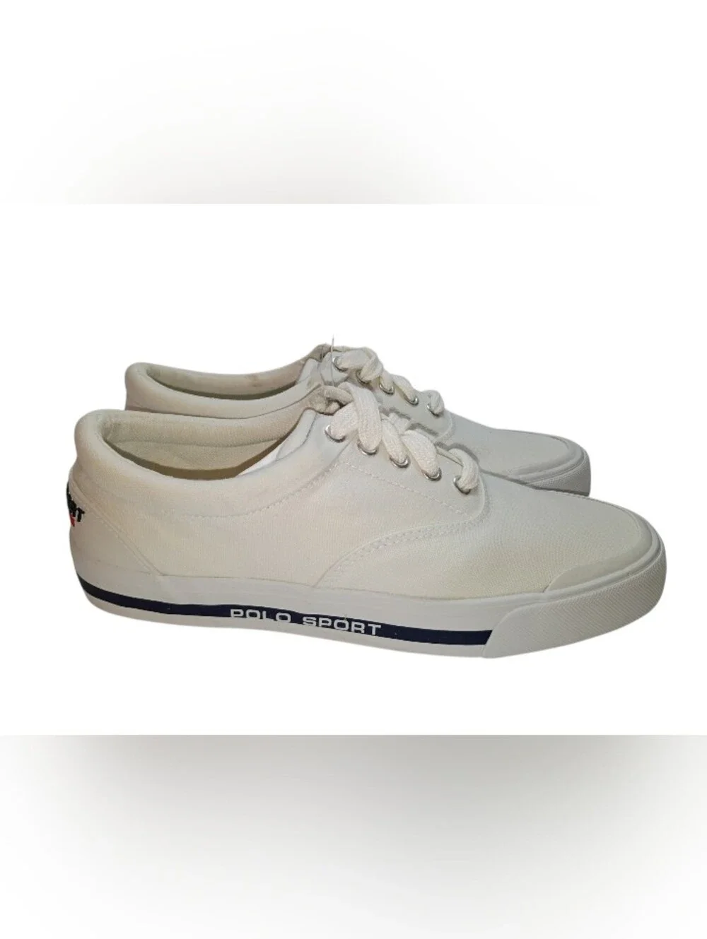 VTG Polo Sport Ralph Lauren CLipper White Canvas Shoes Mens Size 9D NEW WITH BOX